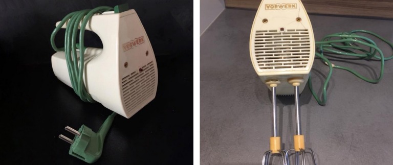 Kennen Sie noch dieses Vorwerk Produkt? Laut Iris Hartmann schlägt ihr Handrührgerät (r.) die Sahne seit Jahrzehnten besser als jeder andere Handmixer. Wie auch bei Yvonne Stullenberg wurde das Gerät von der Oma an die Enkelin weitergegeben. Wir finden: Ein wirklich praktisches Erbstück!